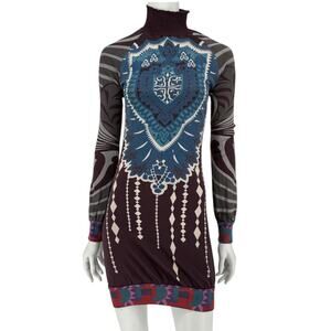 Custo Barcelona High-Neck Printed Long-Sleeve Mini Dress – Size Small